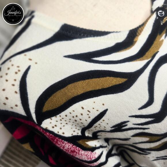 Elizabeth New York Vintage Cream Black Red Animal Print Cardigan Size Large - Picture 4 of 11